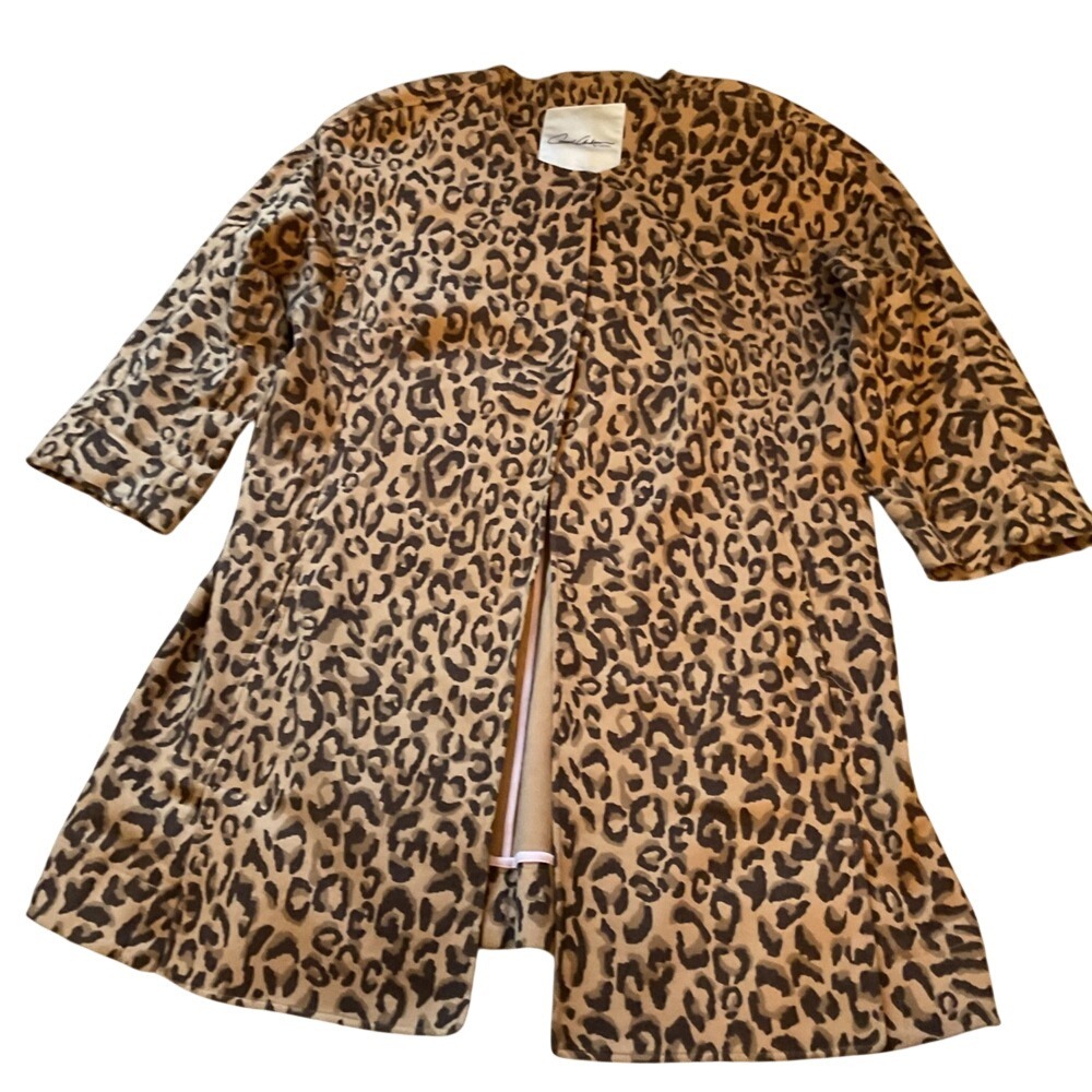 Carol Anderson by Invitation Leopard Print Open Front Jacket Tan Brown Womens M